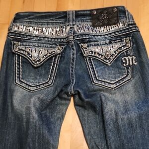 Miss Me Blue Boot Cut Jeans with Decorative Stitching